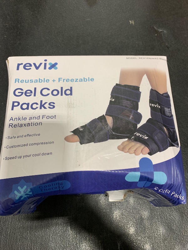 Photo 1 of REVIX Ice Packs for Ankle Injuries Reusable, Ankle Ice Wrap with Cold Compression for Feet Pain Relief, Plantar Fasciitis and Achilles Tendonitis, Soft Plush Lining, 2 Packs, Black