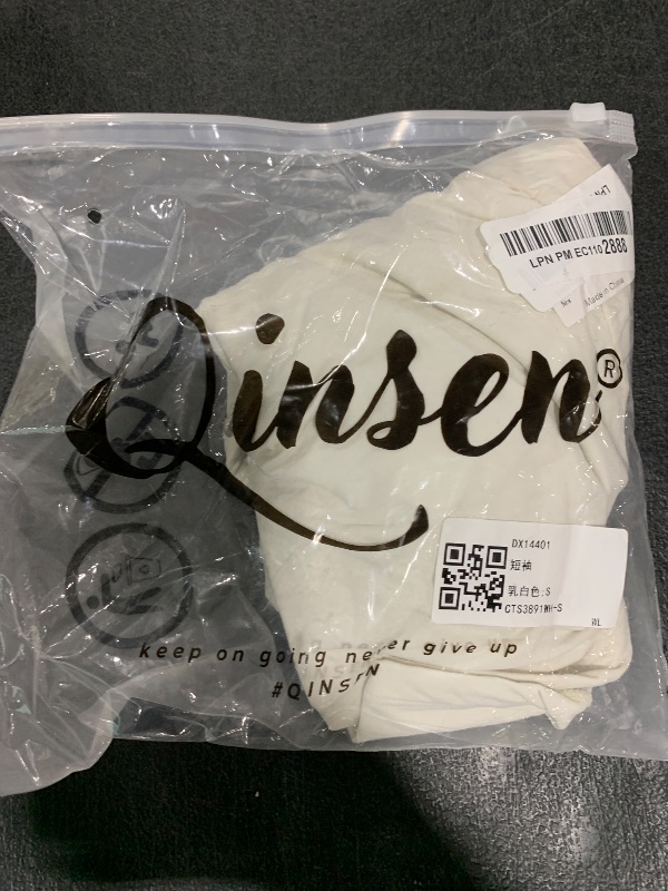 Photo 1 of QINSEN Women's Sexy Short Sleeve Henley T Shirts Double Lined Button Up Slim Fit Crop Top Y2K Going Out Tops White S