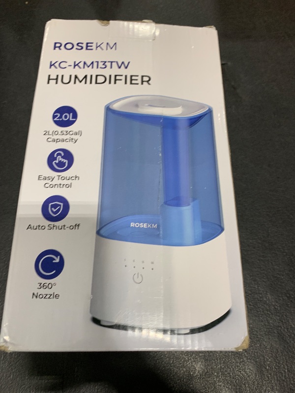 Photo 1 of ROSEKM Cool Mist Humidifiers for Bedroom, 2.0L Small Humidifier for Baby and Plant, Last Up to 10H on Max Mist Setting, Auto Shut-Off, Auto-Off Indicator, 360° Nozzle (White)
