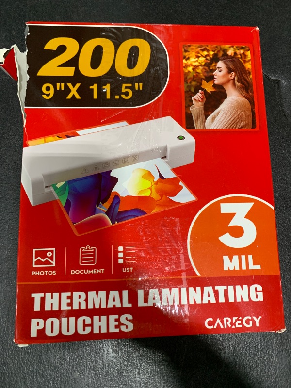 Photo 1 of CAREGY Thermal Laminating Pouches, Holds 8.5 x 11 Inch Sheets,200 Pack Laminating Sheets, 3 Mil, 9 x 11.5 Inches Lamination Sheet Paper for Laminator, Clear, Letter Size, Office and School Supplies