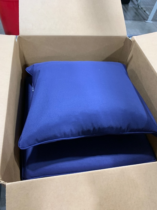 Photo 1 of Favoyard Outdoor Chair Cushion 19 x 19 x 3 Inch Rainproof & 3-Year Fade Resistant Patio Furniture Cushions with Removable Cover and Adjustable Ties for Garden Sofa Couch Pads Set of 2, Blue