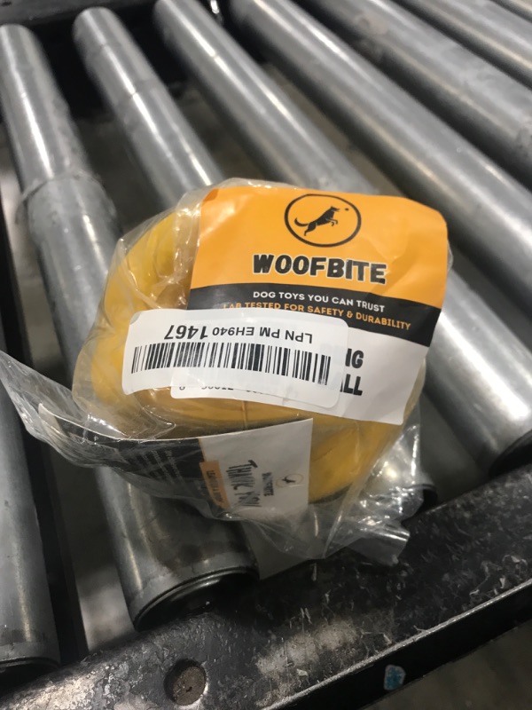 Photo 1 of WoofBite Indestructible Ring Ball - Lifetime Replacement - Strong, Tough, Aggressive Chewers, Medium Large Breed - Non-Toxic Natural Rubber Dog Toys - Yellow - Tug & Fetch - 8x1.75