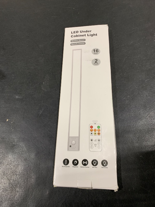 Photo 1 of 16in Under Cabinet Lighting with Remote Control,160 LED Motion Sensor Light Indoor,4000mAh USB Rechargeable Closet Lights,3 Color Temps Wireless Under Counter Lights for Kitchen,Pantry, Stair, 2 Pack