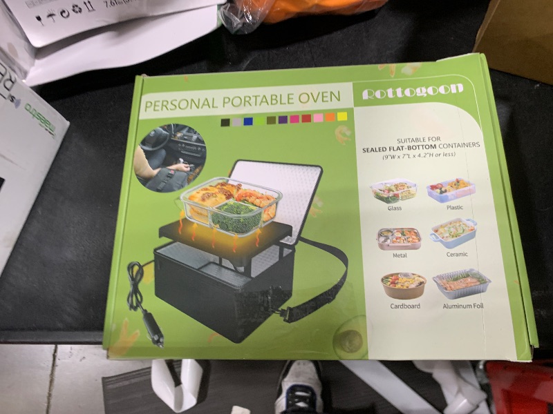 Photo 1 of [90W Faster] Portable Oven, 12V Car Food Warmer Portable Personal Mini Oven Electric Heated Lunch Box for Meals Reheating & Raw Food Cooking for Road Trip/Camping/Picnic/Family Gathering(Black)