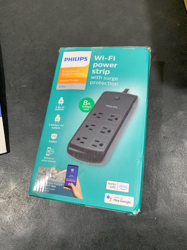 Photo 1 of Philips 6-Outlet Wi-Fi Surge Protector, 8 Ft Braided Cord, Smart Surge, Individual Control, 1980 Joules, Compatible with Amazon Alexa and Google Assistant, No Hub Required, Black, SPP9068BF/37