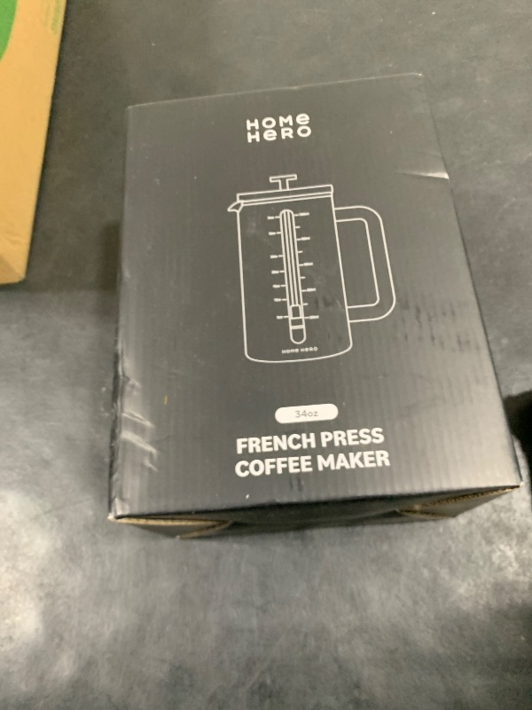 Photo 1 of Home Hero French Press Coffee Maker - 34 oz Coffee Press with Bamboo Wood Handle, Heat Resistant Thick Borosilicate Glass French Presses, 4 Layer Filter, French Press Stainless Steel (Black)