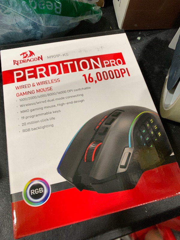 Photo 1 of Redragon Wireless Gaming Mouse, MMO Gaming Mouse UP 16,000 DPI, 16 Macro Programmable Buttons, RGB Rechargeable with 12 Side Buttons, 70Hrs for PC Laptop MOBA FPS, M901P-KS