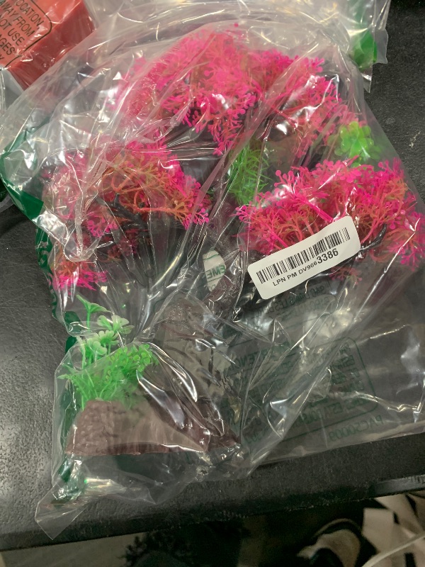 Photo 1 of Ameliade Aquarium Artificial Plastic Plants Decoration, Pink Cherry Blossom Tree Aquarium Decor Set, Goldfish Betta Fish Tank Decorations Hides Accessories?Pink