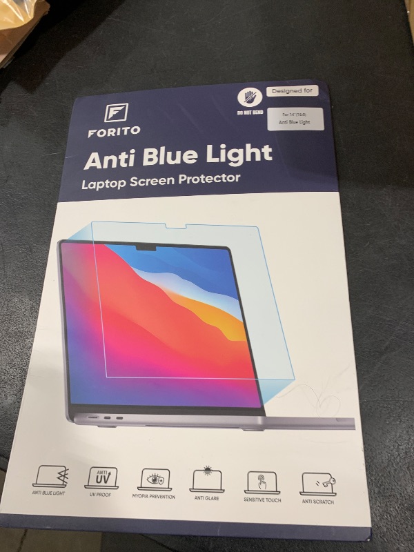 Photo 1 of F FORITO 2-Pack 14 inch Anti Blue Light Laptop Screen Protector, Anti Glare & Anti Scratch Screen Filter Compatible with 14" HP/ASUS/Dell/Lenovo/Acer/jumper/Toshiba with 16:9 Aspect Ratio