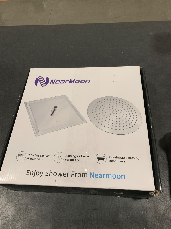 Photo 1 of NearMoon Rain Shower Head, High Flow Stainless Steel Square Rainfall Shower, Waterfall Bath Shower Body Covering, Ceiling or Wall Mount (12 Inch, Matte Black)