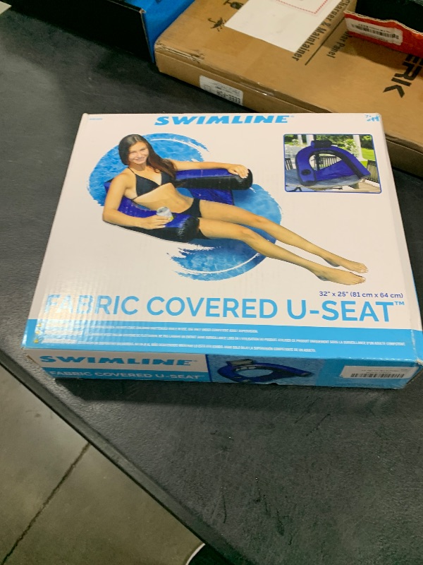 Photo 1 of SWIMLINE ORIGINAL Fabric Covered U-Seat Inflatable Pool Lounger | With Comfortable Sling Seat, Back Rest, and Built In Cup Holder | For Pool, Beach, Lake, and More