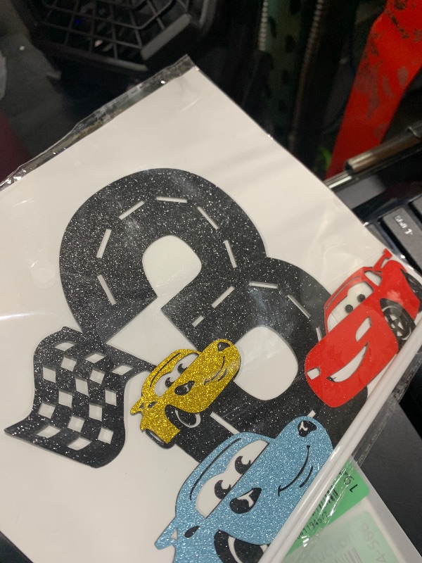 Photo 1 of MEMOVAN Race Car 3rd Cake Topper 3th Racing Car Birthday Cake Topper Decoration for Racing Car Checkered Flag Themed Girl Boy 3 Years Birthday Party Supplies Double Sided