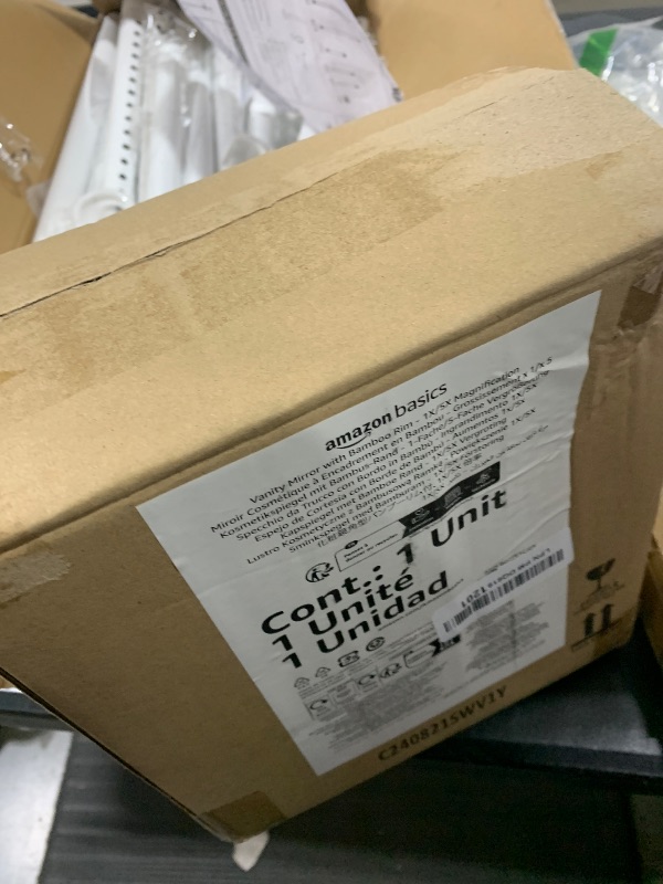 Photo 1 of Amazon Basics Vanity Round Mirror with Bamboo Rim, Magnification, Tabletop Mount, Black, 7.2"L x 2.87 "W