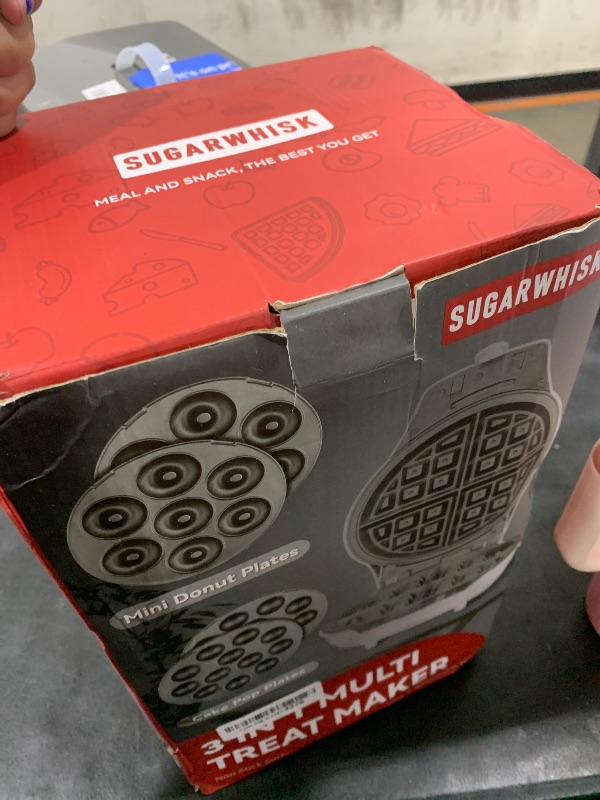 Photo 1 of SugarWhisk 3 in 1 Thick Belgian Waffle Maker with Removable Plates, 8" Non Stick Belgian Waffle Iron Removable Plates, Mini Donut Maker Machine, Cake Pop Maker Machine Set with Tools, White