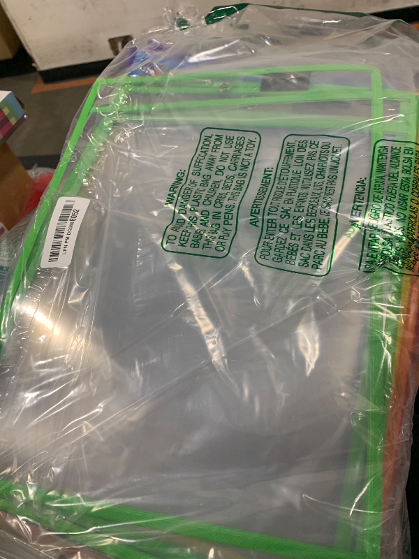 Photo 1 of SUNEE 30 Packs Oversized Reusable Dry Erase Pocket Sleeves with 2 Rings, 10 Assorted Colors 10x14 Ticket Holders, Clear Plastic Sheet Protectors, Teacher School Classroom Supplies