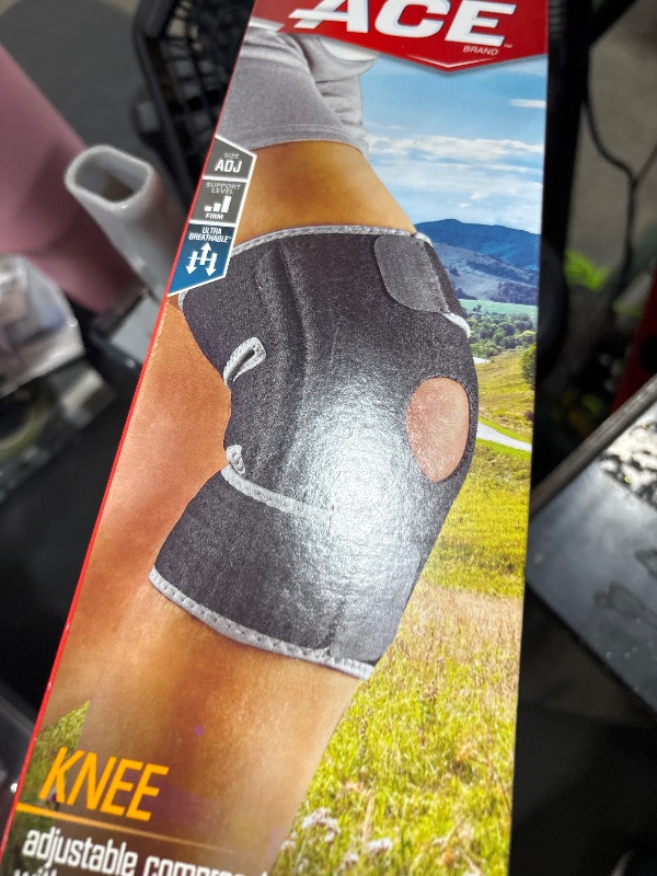 Photo 1 of ACE Brand Adjustable Compression Knee Support with Stabilizers, Firm Support for Weak, Sore or Injured Joints, Compression Knee Brace With Adjustable Straps, Breathable, One Size Fits Most