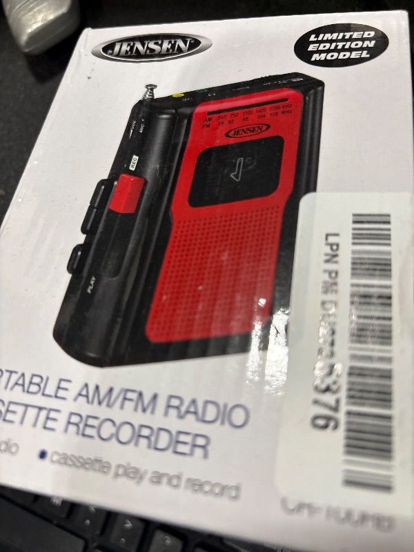 Photo 1 of Jensen Retro Portable AM/FM Radio Personal Cassette Player Compact Lightweight Design Stereo AM/FM Radio Cassette Player/Recorder & Built in Speaker (Red)
