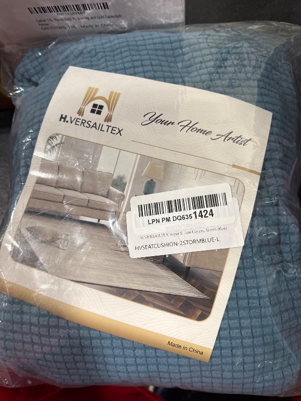 Photo 1 of H.VERSAILTEX Super Stretch Individual Seat Cushion Covers Sofa Covers Couch Cushion Covers Slipcover Sets Thick Jacquard Textured Twill Fabric (2 Piece Large Sofa Cushion Covers, Storm Blue)