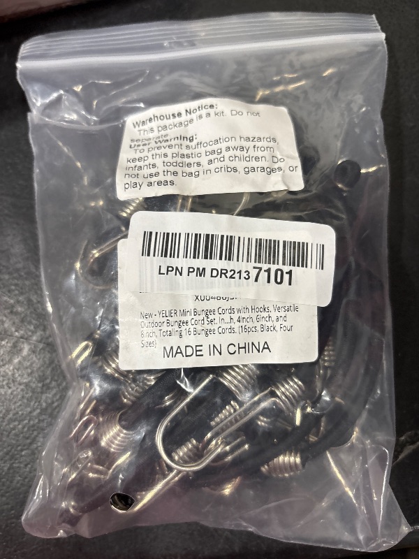 Photo 1 of YELIER Mini Bungee Cords with Hooks. Versatile Outdoor Bungee Cord Set. Includes, 2inch, 4inch, 6inch, and 8inch, Totaling 16 Bungee Cords. (16pcs, Black, Four Sizes)
