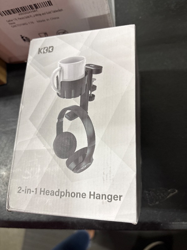 Photo 1 of KDD 2 in 1 Headphone Hanger with Desk Cup Holder - Under Desk Clamp Rotatable Headset Holder - Suitable for Coffee Mups, Water Cups, Headphone(White)