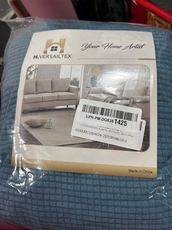 Photo 1 of H.VERSAILTEX Super Stretch Individual Seat Cushion Covers Sofa Covers Couch Cushion Covers Slipcover Sets Thick Jacquard Textured Twill Fabric (2 Piece Large Sofa Cushion Covers, Storm Blue)