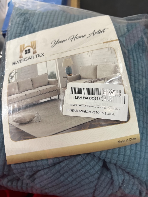 Photo 1 of H.VERSAILTEX Super Stretch Individual Seat Cushion Covers Sofa Covers Couch Cushion Covers Slipcover Sets Thick Jacquard Textured Twill Fabric (2 Piece Large Sofa Cushion Covers, Storm Blue)