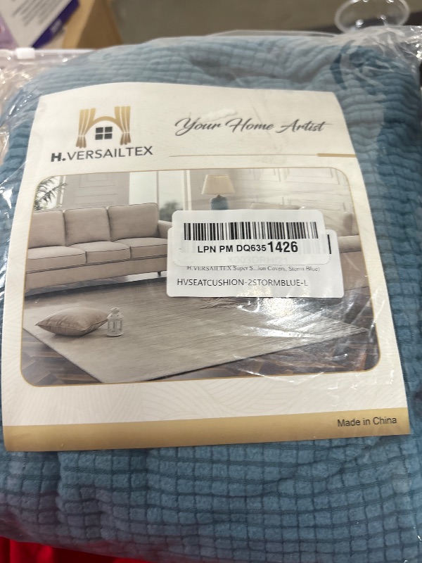 Photo 1 of H.VERSAILTEX Super Stretch Individual Seat Cushion Covers Sofa Covers Couch Cushion Covers Slipcover Sets Thick Jacquard Textured Twill Fabric (2 Piece Large Sofa Cushion Covers, Storm Blue)