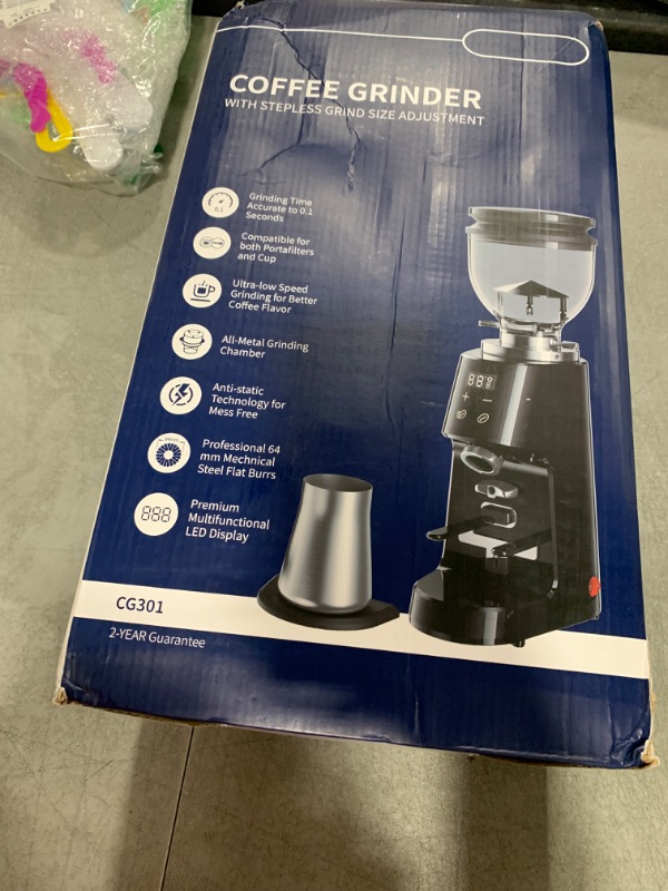 Photo 1 of SHARDOR Professional 64mm Burr Coffee Grinder with 100 Grind Settings and All-Metal Chamber, Coffee Bean Grinder with Adjustable Electronic Timer and LED Display, Anti-Static,Black