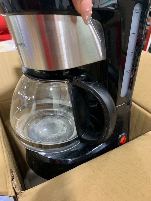 Photo 1 of Amazon Basics Coffee Makers, 5-Cup Coffee Machines with Reusable Filter, Coffee Pots, Black & Stainless Steel
