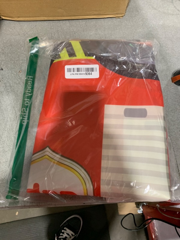 Photo 1 of Xbaiyanr 4Ft Fire Truck Birthday Party Tablecloth, Firefighter Party Decorations, Red 48" x 30" Polyester Rectangular Tablecloth for Kids Boys Firefighter Firetruck Theme Parties