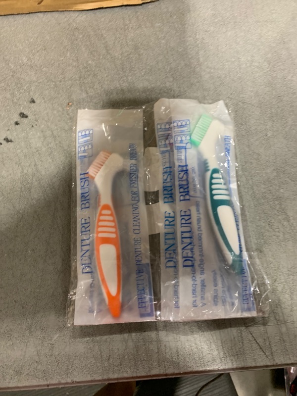 Photo 1 of Denture Brush, 4 Pieces Small Toothbrush for Dentures, Multi-Layered Bristles Ergonomic Rubber Handle for False Teeth Cleaning