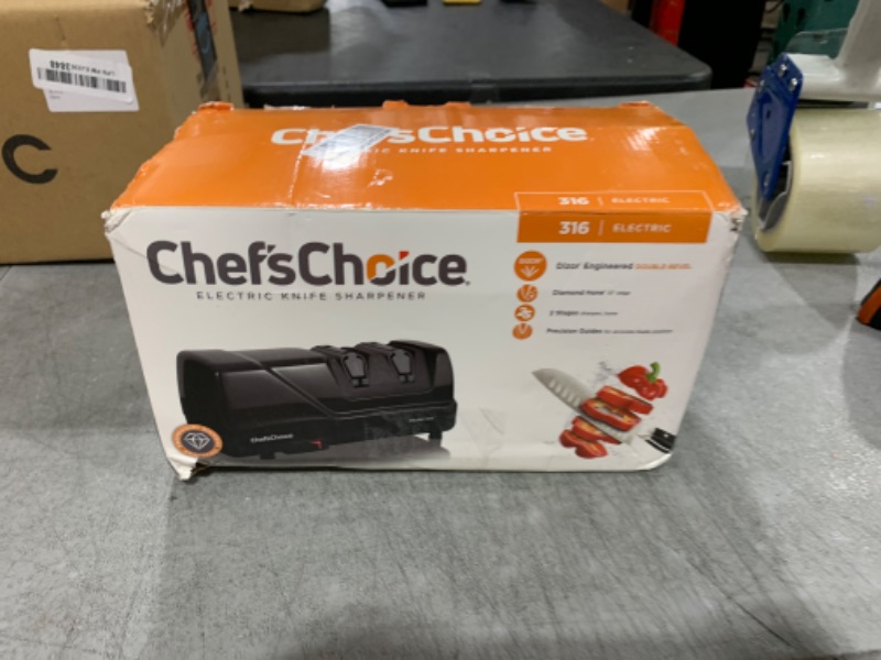 Photo 1 of Chef'sChoice 316 Diamond Hone Knife Sharpener for 15-Degree Knives with Precision Guides to Sharpen Straight and Fine Edge Knives, 2-Stage, Black