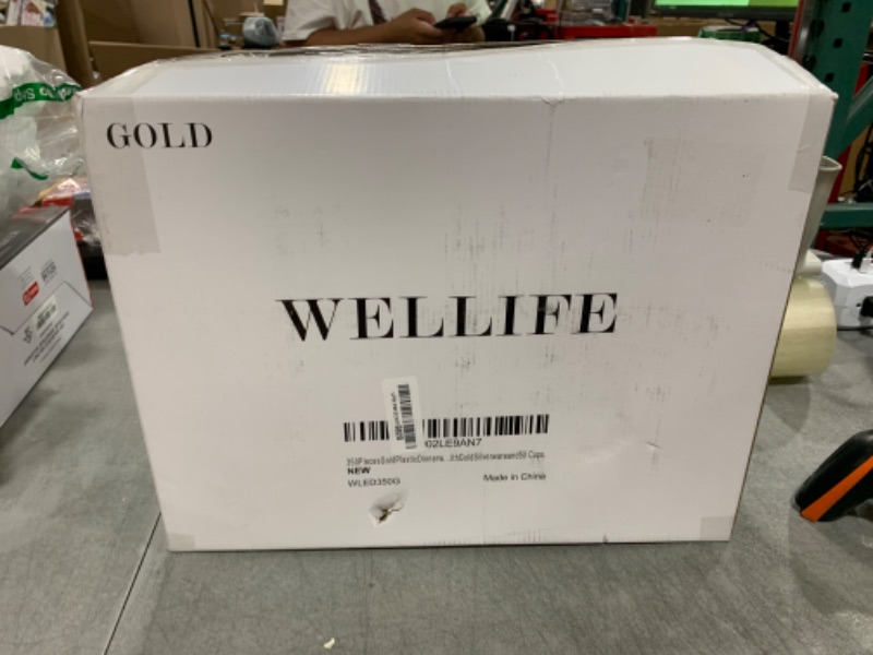 Photo 1 of WELLIFE 350 Pieces Gold Plastic Dinnerware, Include:50 Dinner Plates,50 Dessert Plates, 50 Pre Rolled Napkins with Silverware and 50 Cups for Party
