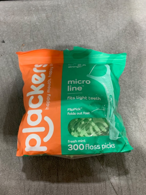 Photo 1 of Plackers Micro Line Dental Floss Picks, Fold-Out FlipPick, Tuffloss, Easy Storage with Sure-Zip Seal, Fresh Mint Flavor, 300 Count