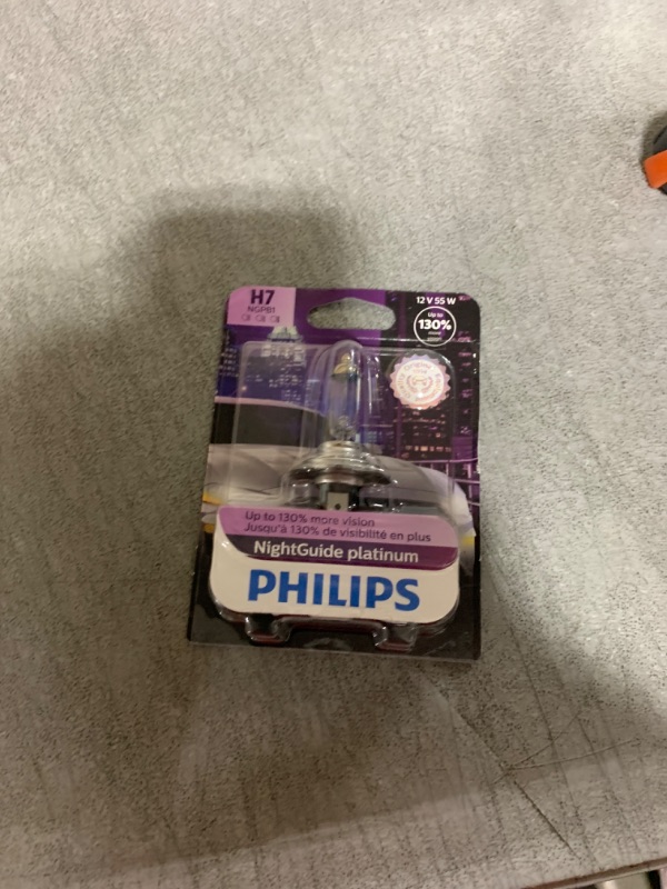 Photo 1 of Philips Automotive Lighting H7 NightGuide Platinum Premium Upgrade Automotive Replacement Headlight Bulb, Fits Select High Beam, Low Beam, and Fog Positions (Pack of 1)