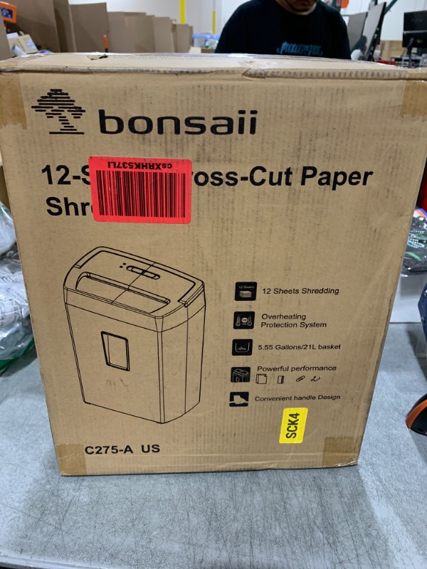 Photo 1 of Bonsaii 12-Sheet Cross Cut Paper Shredder, 5.5 Gal Home Office Heavy Duty Shredder for Paper, Credit Card, Mail, Staples, with Transparent Window, High Security Level P-4 (C275-A)