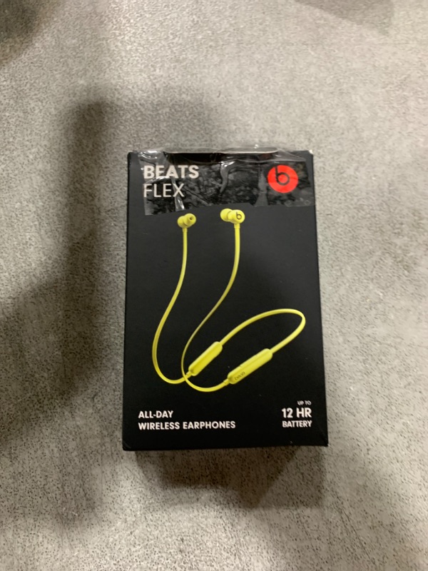 Photo 1 of Beats Flex Wireless Earbuds - Apple W1 Headphone Chip, Magnetic Earphones, Class 1 Bluetooth, 12 Hours of Listening Time, Built-in Microphone - Yuzu Yellow