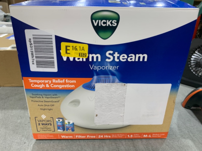 Photo 1 of Vicks Warm Steam Vaporizer, Small to Medium Rooms, 1.5 Gallon Tank – Warm Mist Humidifier for Baby and Kids Rooms with Night Light, Works with Vicks VapoPads and VapoSteam
