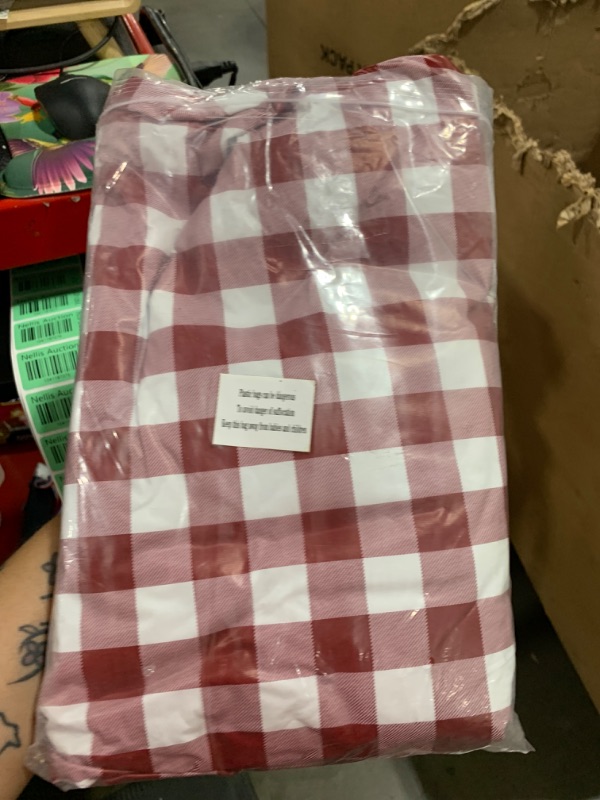 Photo 1 of Sorfey Picnic Tablecover -Fitted with Elastic, Vinyl with Flannel Back, Fits for Table 60"x 30" Rectangle,Water Proof, Easy to Clean, Checked Burgundy Design