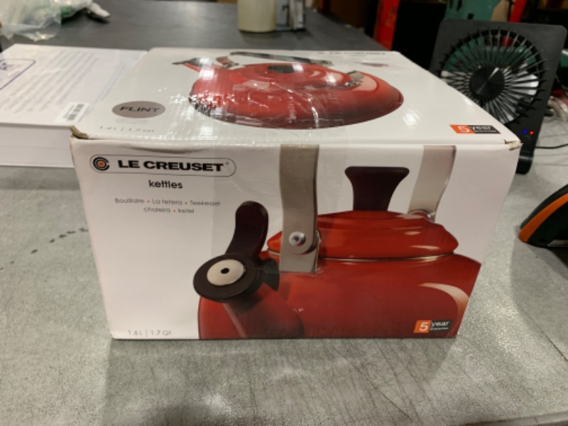 Photo 1 of Le Creuset Enamel On Steel Whistling Tea Kettle with Metal Finishes, 1.7 qt., Oyster