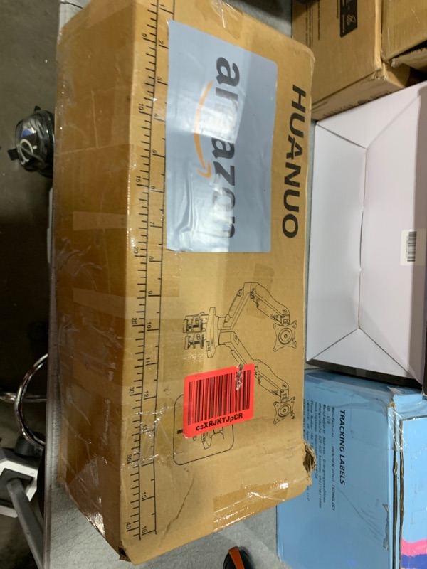Photo 1 of HUANUO Dual Monitor Stand - Full Adjustable Monitor Desk Mount Swivel Vesa Bracket with C Clamp, Grommet Mounting Base for 13 to 32 Inch Computer Screens - Each Arm Holds 4.4 to 19.8lbs