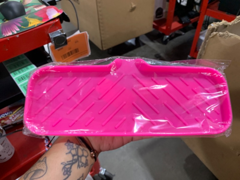 Photo 1 of MicoYang Silicone Bathroom Soap Dishes with Drain Spout-Bathroom and Kitchen Sink Organizer,Sponge Holder,Dish Soap Tray,Perfect for Dispenser,Scrubber,Bottle,Cup on Sink or Counter-Pink 12"×4"
