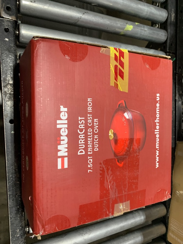 Photo 1 of MÜELLERHOME 7.5 QT Enameled Cast Iron Dutch Oven, Heavy-Duty Casserole Dish and Braiser Pan with Lid and Stainless Knob, Safe for All Cooktops, Red