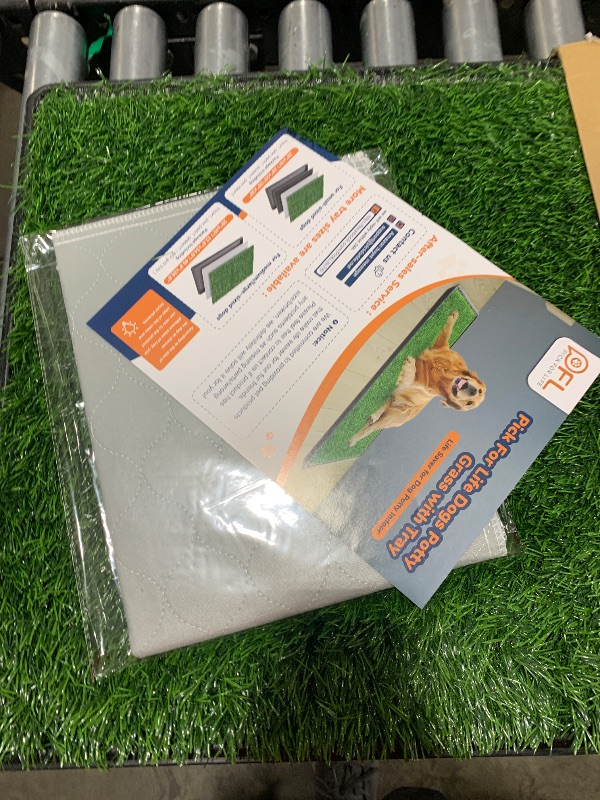 Photo 1 of Portable Dog Litter Boxes with 2 Pack Replacement Artificial Grass,Indoor Outdoor Potty Training Turf,Washable Reusable Pee Pad for Dogs, Balcony Fake Grass Pad with Tray(Dog Litter Box, 20''x25'')