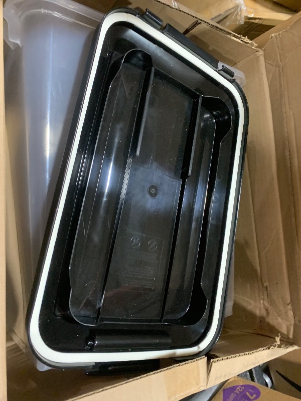 Photo 1 of IRIS USA Dog Food Storage Container, 2 Pack, Up to 30 lbs Each, Airtight Seal for Freshness, Wheels for Rolling, Easy One Hand Opening, Made in USA, BPA Free, Clear/Black