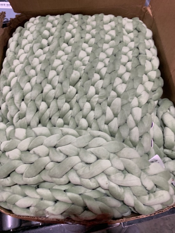 Photo 1 of YnM Velvet Knitted Weighted Blanket, Hand Made Chunky Knit Weighted Throw for Sleep, Stress or Home Décor, Rest and Relax in Style Weighted Blankets (Avocado Green, 50''x60'' 10lbs)