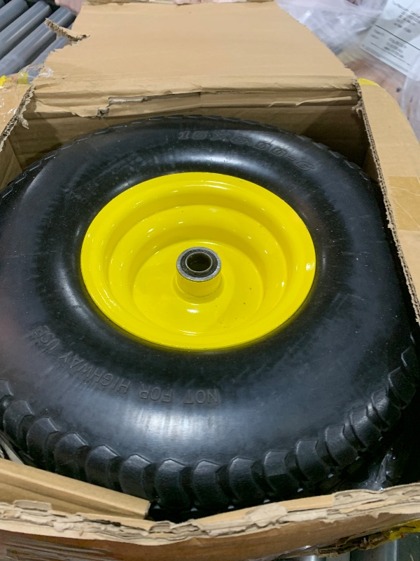 Photo 1 of 2 Pcs 15x6.00-6 Flat Free Lawn Mower Tire and Wheel,15x6-6 Front Tire Assembly Compatible with John Deere Husqvarna Riding Mowers Lawn Tractors,with 3/4" & 5/8" Bearing-1"Bushings,3" Centered Hub