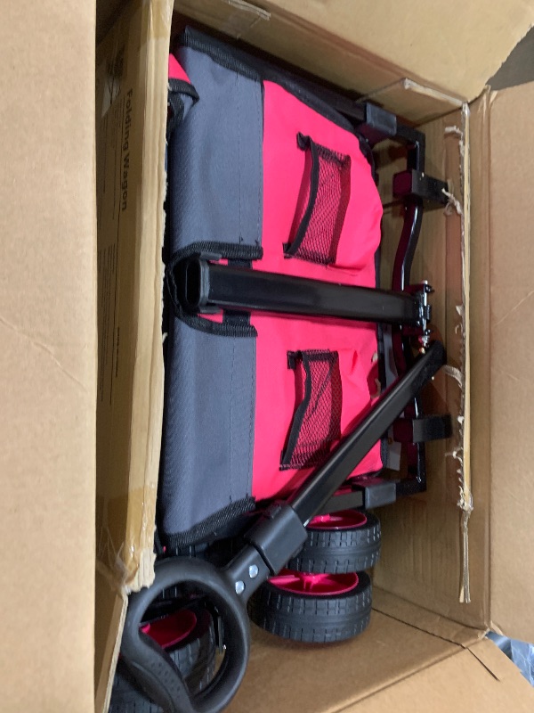 Photo 1 of Sunula Collapsible Wagon Cart 226.8L - Extra Long Foldable Utility Wagon with Tailgate, Brakes, Anti-Rebounding Handler & 2 Cup Holders, for Groceries, Camping, Shopping, Garden - Pink