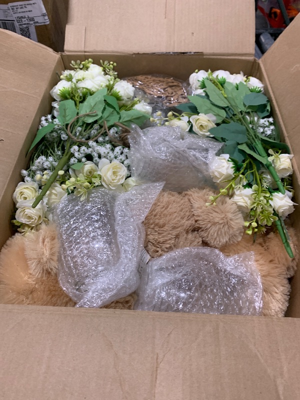 Photo 1 of Sliner 37 Pcs Bear Baby Shower Decorations Baby Shower Table Centerpieces with Mason Jars Bears Centerpieces Roses Bouquet Tags Burlap Rope for Gender Reveal Party Decoration
