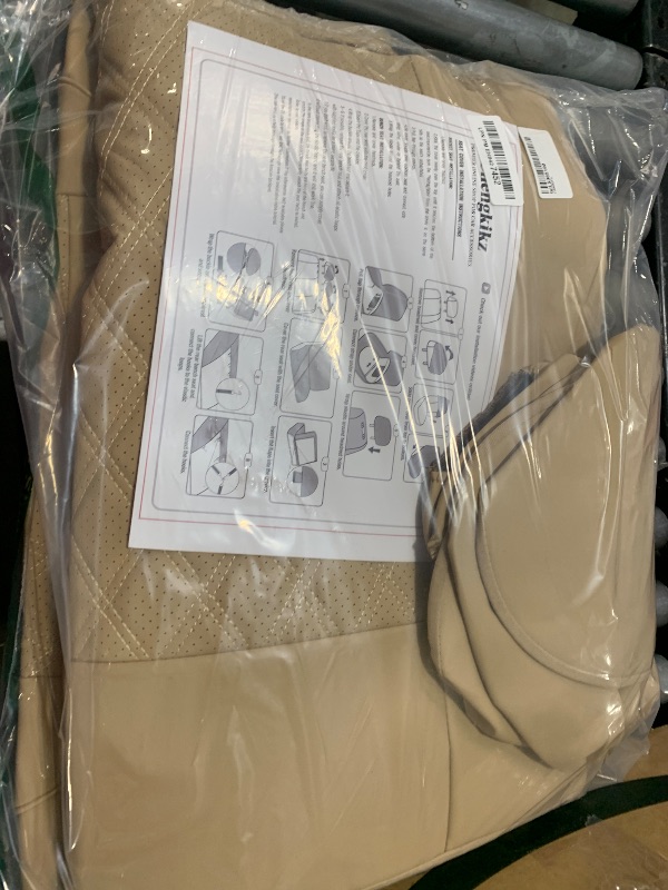 Photo 1 of HChengkikz Car Seat Covers Full Set,Breathable and Waterproof Napa Leather Car Seat Cover,Interior Universal Fit for Cars,Sedans,SUVs,Vans,Trucks(Full Seat,Beige,N3)